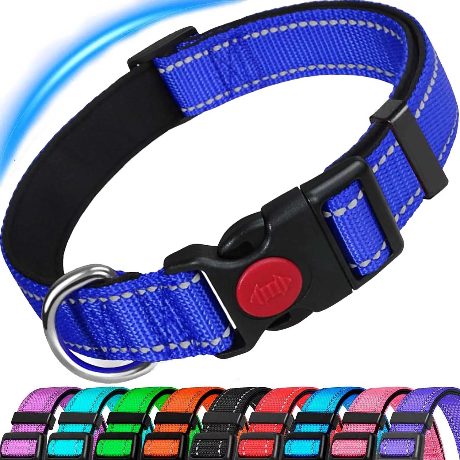 Dog Collar, Adjustable Reflective Nylon Dog Collar Classic Solid Colors, Soft Neoprene Padding for Small Medium Sized Dogs Neck (9-14.2 Inch)