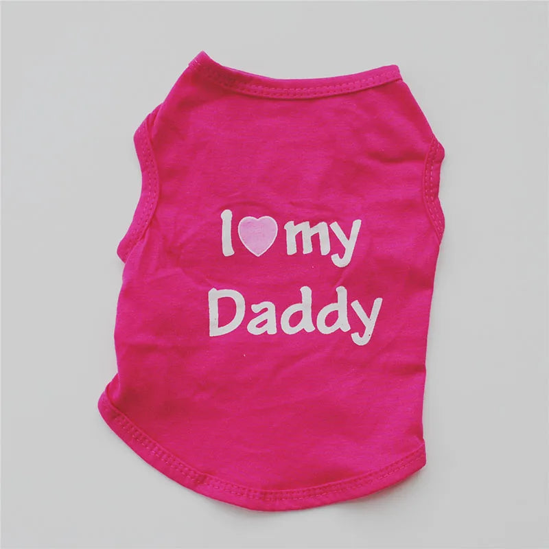 Pet Clothes Casual Puppy Dog Cat Clothing "I Love Mommy & Daddy" Print Cat Vest Tee Shirt 100% Cotton T-Shirt Cat Kitten Apparel