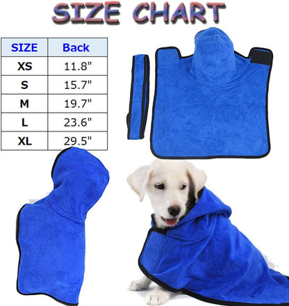 Microfiber Dog Bathrobe, Quick Drying Pet Bath Robe, Pets Super Absorbent Towel for Dogs and Cats, Machine Washable-Blue