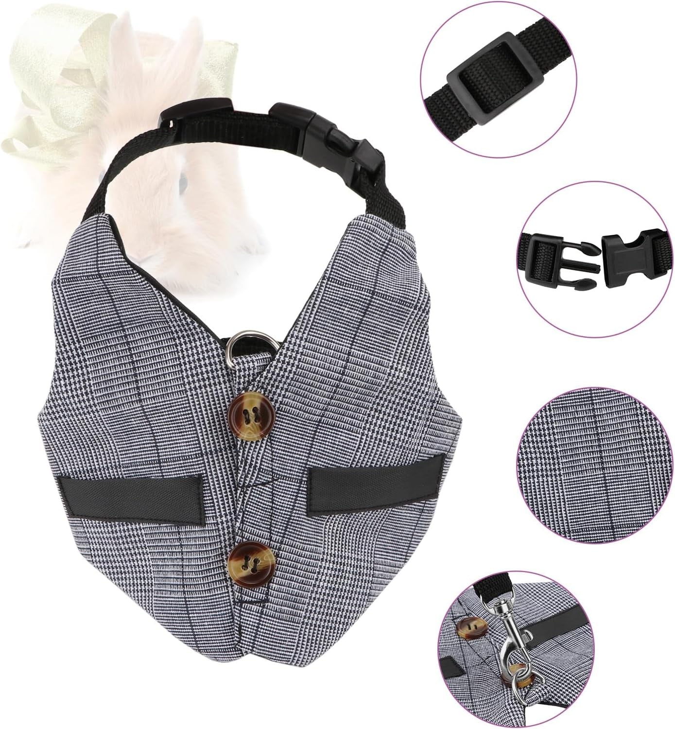 Rabbit Vest Harness and Leash Set Adjustable Formal Suit Style for Bunny Kitten Small Animal Walking (S)