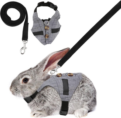 Rabbit Vest Harness and Leash Set Adjustable Formal Suit Style for Bunny Kitten Small Animal Walking (S)