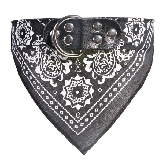 Pet Bandanas Collar for Dogs Cats Adjustable PU Leather Triangular Bibs Scarf Collar with Paisley Pattern for Puppy Accessories